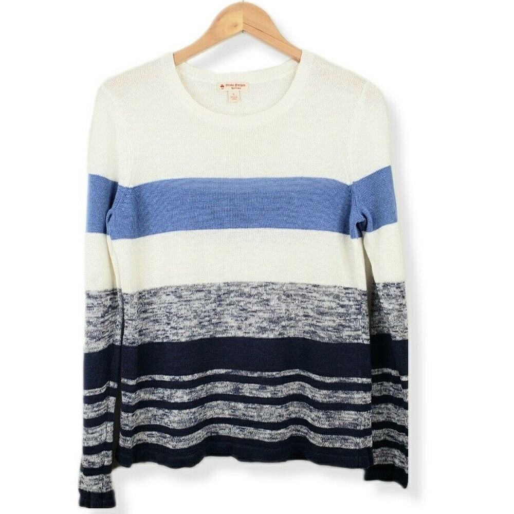 VTG Women Brooks Brothers Blue White Linen Sweater S Coastal Preppy Nautical